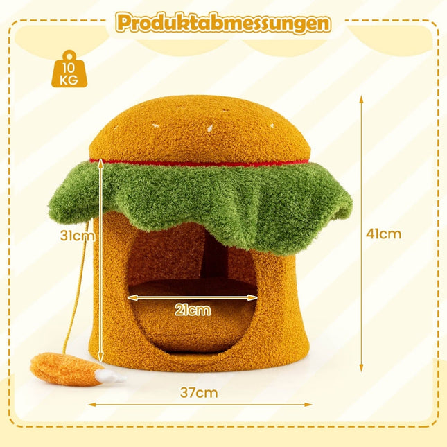 Niche-lit pour chat, en forme de hamburger, coussin moelleux, orange