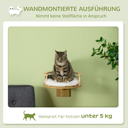 Lit Pour Chat Pour Chaise Longue Pour Chat À Montage Mural Avec Bord De Protection Et Coussin, Chêne + Blanc Crème, Ø34X10,5 Cm