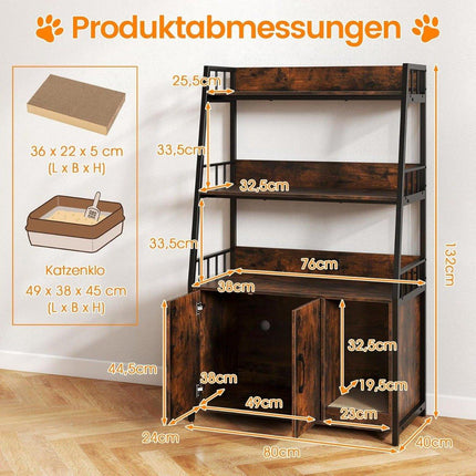 Meuble pour chat avec bibliothèque, station de charge, griffoir et entrée, 80 x 40 x 132 cm, marron