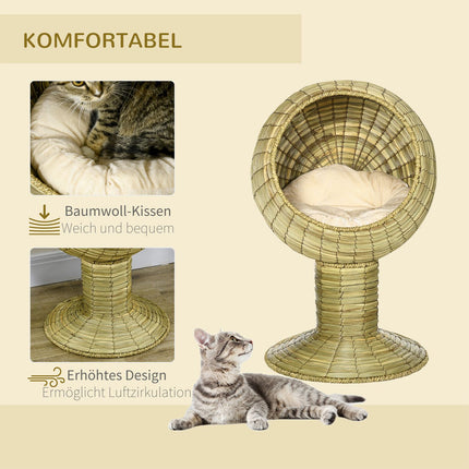 Katzenhöhlen-Korb mit herausnehmbarem Kissen, Seegras, 41x71,5 cm