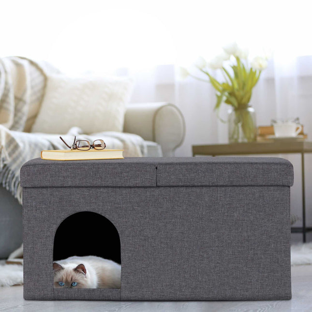 Grotte pour chat grise avec couvercle