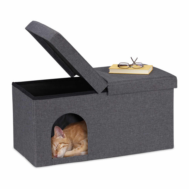 Grotte pour chat grise avec couvercle