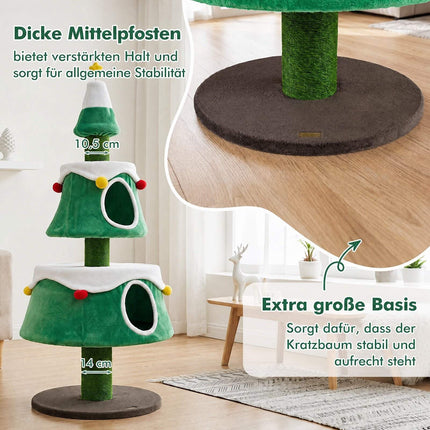Arbre à chat de Noël avec niches et jouets, 156 cm