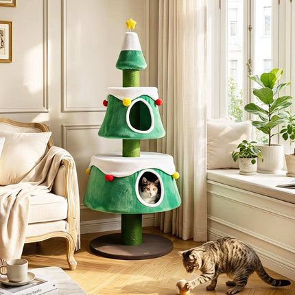 Arbre à chat de Noël avec niches et jouets, 156 cm