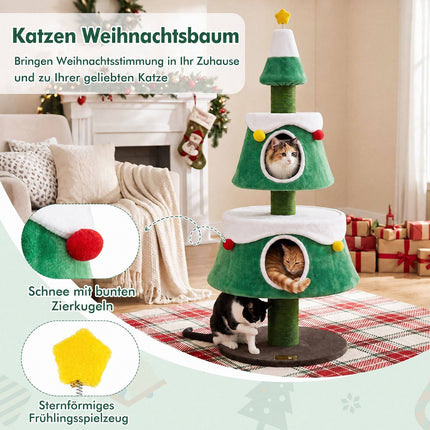 Arbre à chat de Noël avec niches et jouets, 156 cm