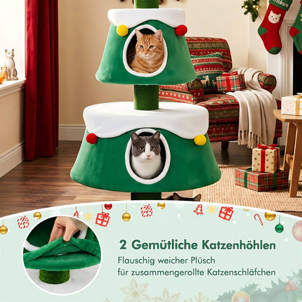 Arbre à chat de Noël avec niches et jouets, 156 cm