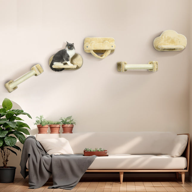 Katzenkletterwand-Set mit Treppe, Kratzpfosten und Hängematte