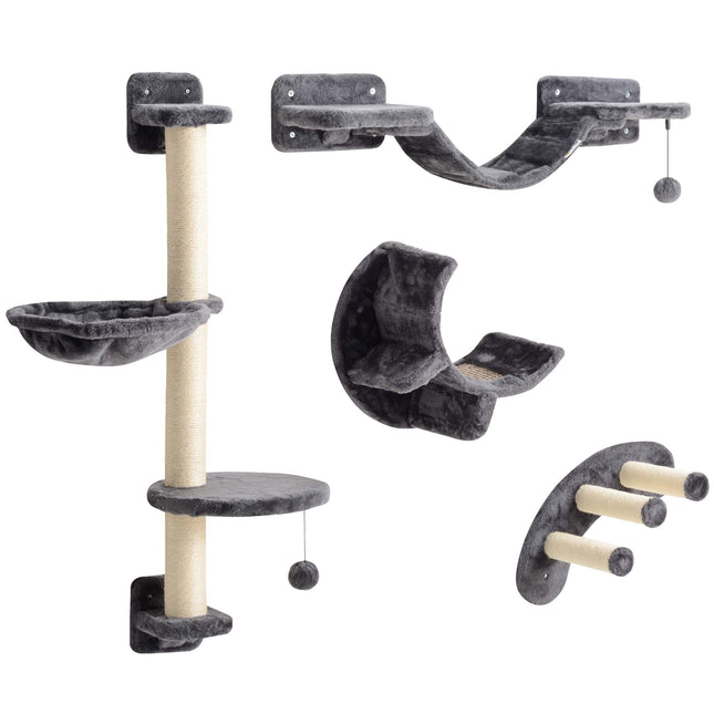 Ensemble de mur d'escalade pour chat avec hamac, gris foncé, 4 pièces