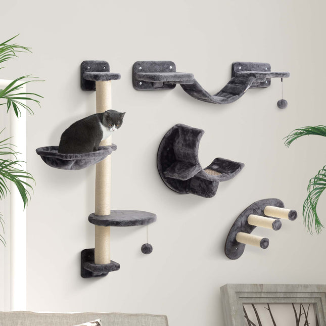 Ensemble de mur d'escalade pour chat avec hamac, gris foncé, 4 pièces