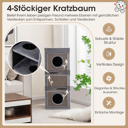 Katzenbaum mit 4 Ebenen, 99 cm, Sisalkratzstämmen