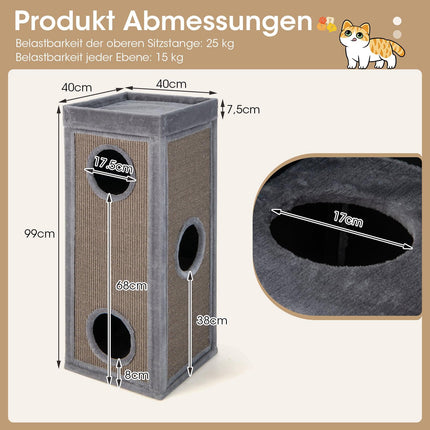 Katzenbaum mit 4 Ebenen, 99 cm, Sisalkratzstämmen