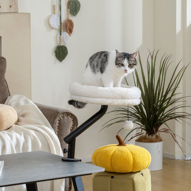 Lit pour chat rotatif à 360°, hauteur réglable, couleur crème