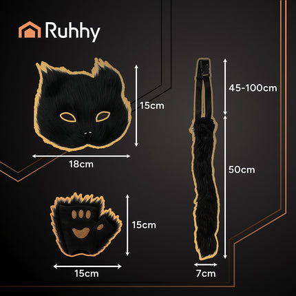Ensemble déguisement chat/renard, noir - Masque, queue, pattes