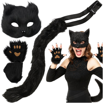 Ensemble déguisement chat/renard, noir - Masque, queue, pattes