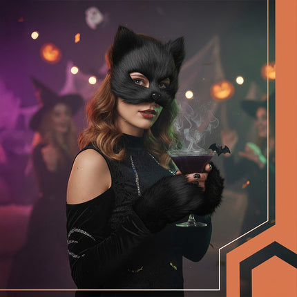 Ensemble déguisement chat/renard, noir - Masque, queue, pattes