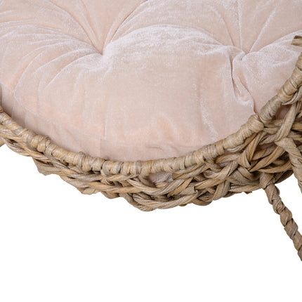 Niche Pour Chat En Rotin Pe Avec Coussins, Zone De Couchage Pour Chat, Grotte Pour Chat Avec Pieds Surélevés, Naturel, Ø52 X 58 Cm