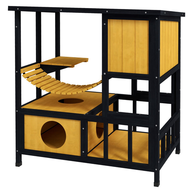 Katzenhaus aus Holz für draußen - wasserdicht, für 1-2 Katzen, gelb