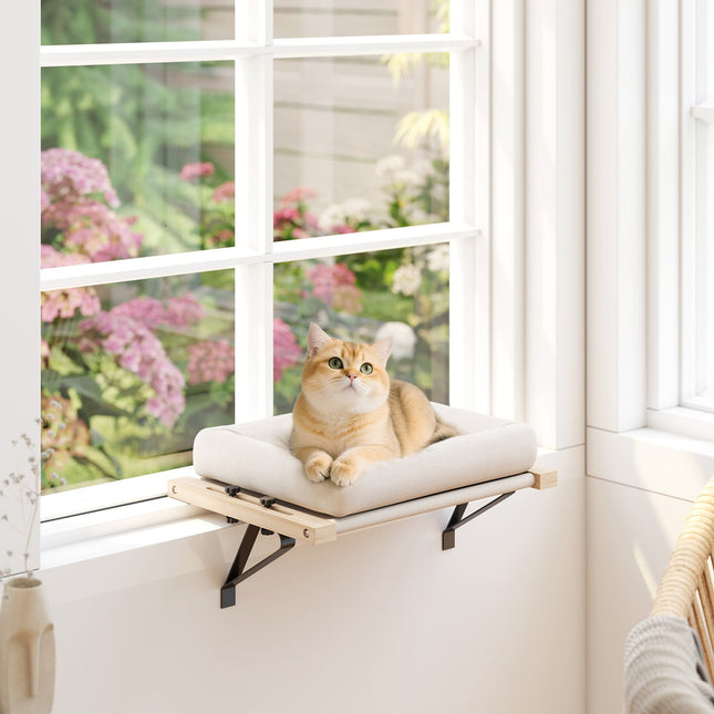 Maison pour chat pour rebords de fenêtre et radiateurs, coussin, cadre en bois