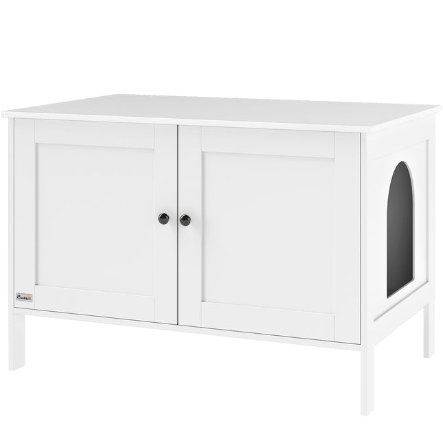 Bac à litière pour chat avec porte de séparation, bac à litière pour grands chats, 80 x 51 x 54 cm, blanc