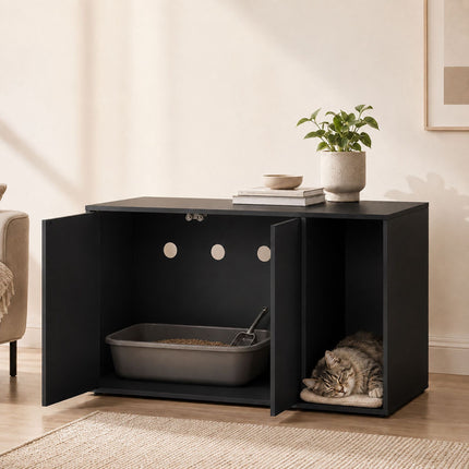 Cat Litter Box Cabinet with 2 Push-to-Open Doors, 50 x 80 x 50 cm, Black