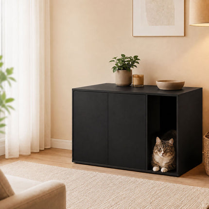 Cat Litter Box Cabinet with 2 Push-to-Open Doors, 50 x 80 x 50 cm, Black