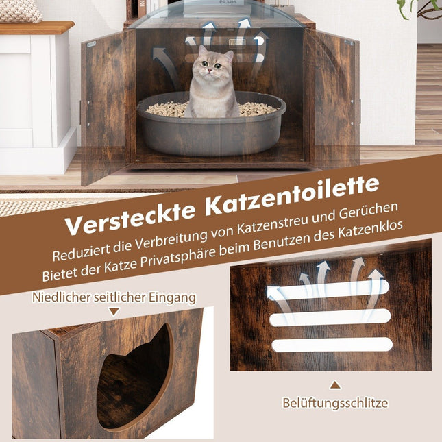 Meuble pour litière pour chat avec étagère, 60 x 45,5 x 142 cm, marron