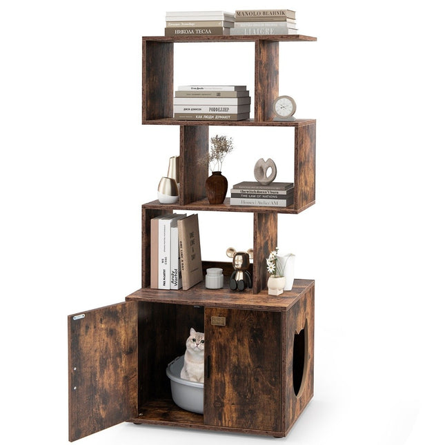 Meuble pour litière pour chat avec étagère, 60 x 45,5 x 142 cm, marron