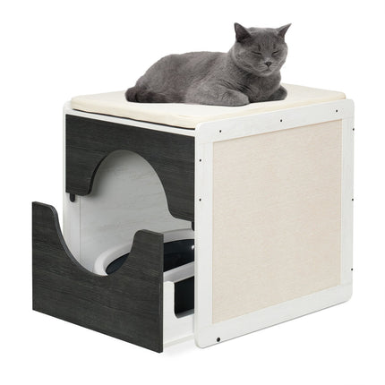 Katzentoilettenschrank mit Kissen und Kratzmatten