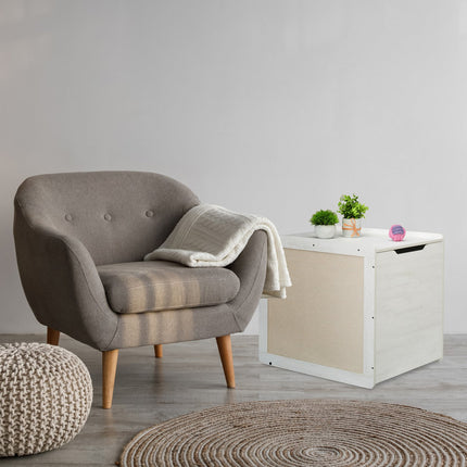 Katzentoilettenschrank mit Kissen und Kratzmatten