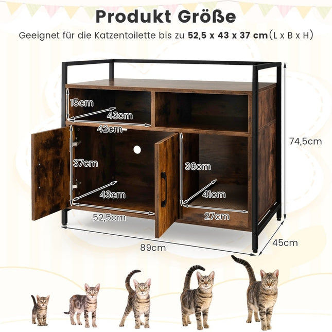 Meuble à litière pour chat avec double porte et griffoir