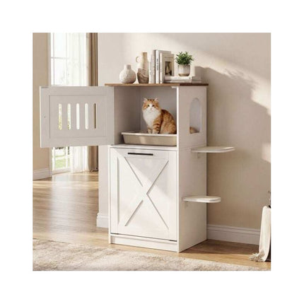 Cat Litter Box Cabinet with Fold-Down Compartment, 115 cm, White