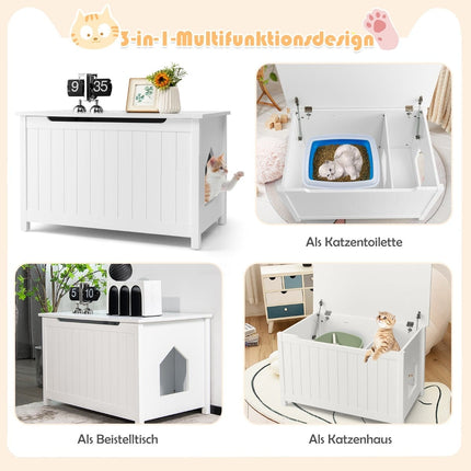 Katzentoilettenunterschrank mit Einstieg von oben, verstellbare Trennwand