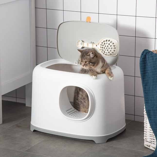 Katzentoilette mit Haube, mit Siebboden, Kunststoff, weiß