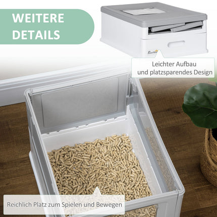 Katzentoilette mit Deckel, Schaufel und Geruchsentferner, Kunststoff, weiß/grau
