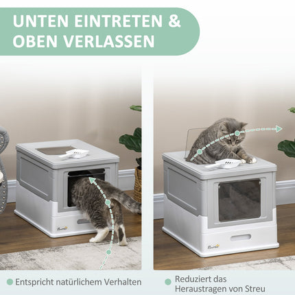 Katzentoilette mit Deckel, Schaufel und Geruchsentferner, Kunststoff, weiß/grau