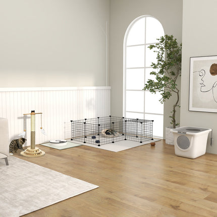 Bac À Litière Pour Chat Avec Couvercle, Bac À Litière Avec Pelle, Jusqu'À 5 Kg, Intérieur, Plastique, Gris+Blanc, 44X55X39Cm