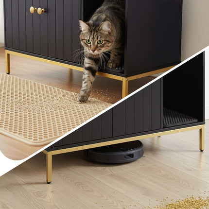 Armoire à litière pour chat, aspect bois, structure en métal, 2 portes