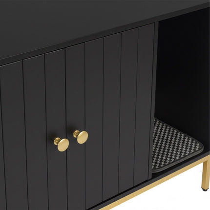 Armoire à litière pour chat, aspect bois, structure en métal, 2 portes