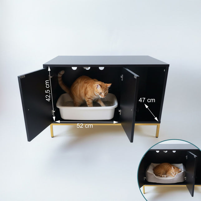 Armoire à litière pour chat, aspect bois, structure en métal, 2 portes
