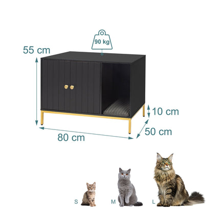 Armoire à litière pour chat, aspect bois, structure en métal, 2 portes