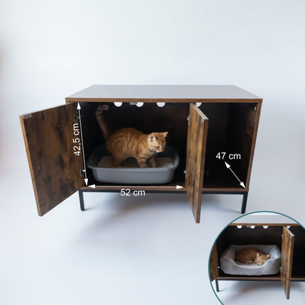 Katzenkloschrank – Holzoptik, Metallrahmen, zweitüriges Design