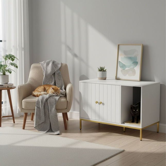 Katzenklo-Schrank – Holzoptik, Metallrahmen, 2 Türen