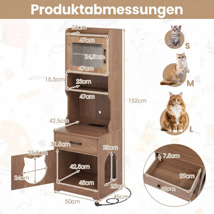 Katzentoilette mit verstellbarer LED-Beleuchtung und Aufbewahrung