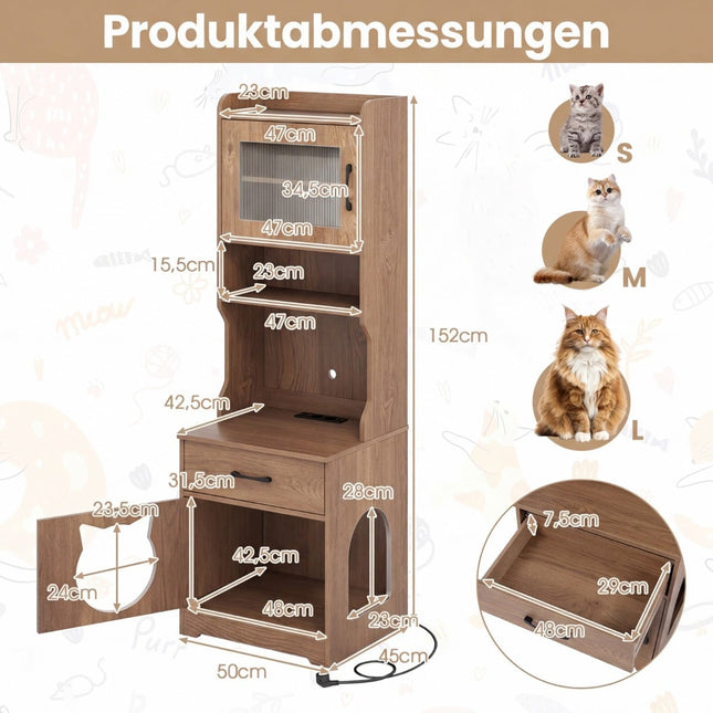 Meuble à litière pour chat avec éclairage LED réglable et espace de rangement