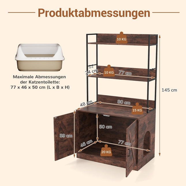 Katzentoilette-Schrank mit Bücherregal, Braun, 3 Ablagen