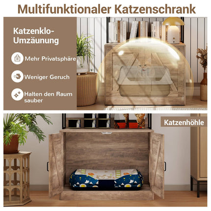 Katzenkloschrank mit Bücherregal, Grau, Multifunktional
