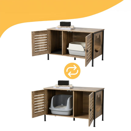 Katzenklo-Schrank mit Katzenkopf-Eingang, Holz-Optik