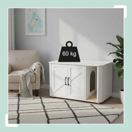 Meuble à litière pour chat avec tapis - Effet bois, multi-usage