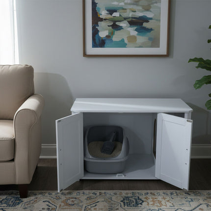 Meuble à litière pour chat avec tapis - Effet bois, multi-usage