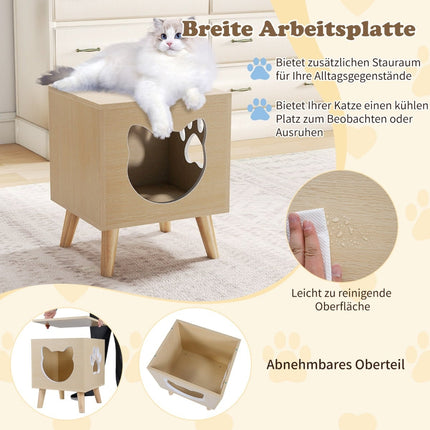 Armoire à litière pour chat avec couvercle amovible et fenêtre d'entrée